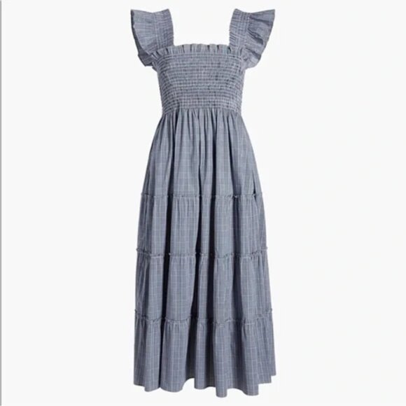 Hill House Dress Large Blue Plaid Ellie Nap Ruffle Strap Smocked Cottagecore - Picture 1 of 8